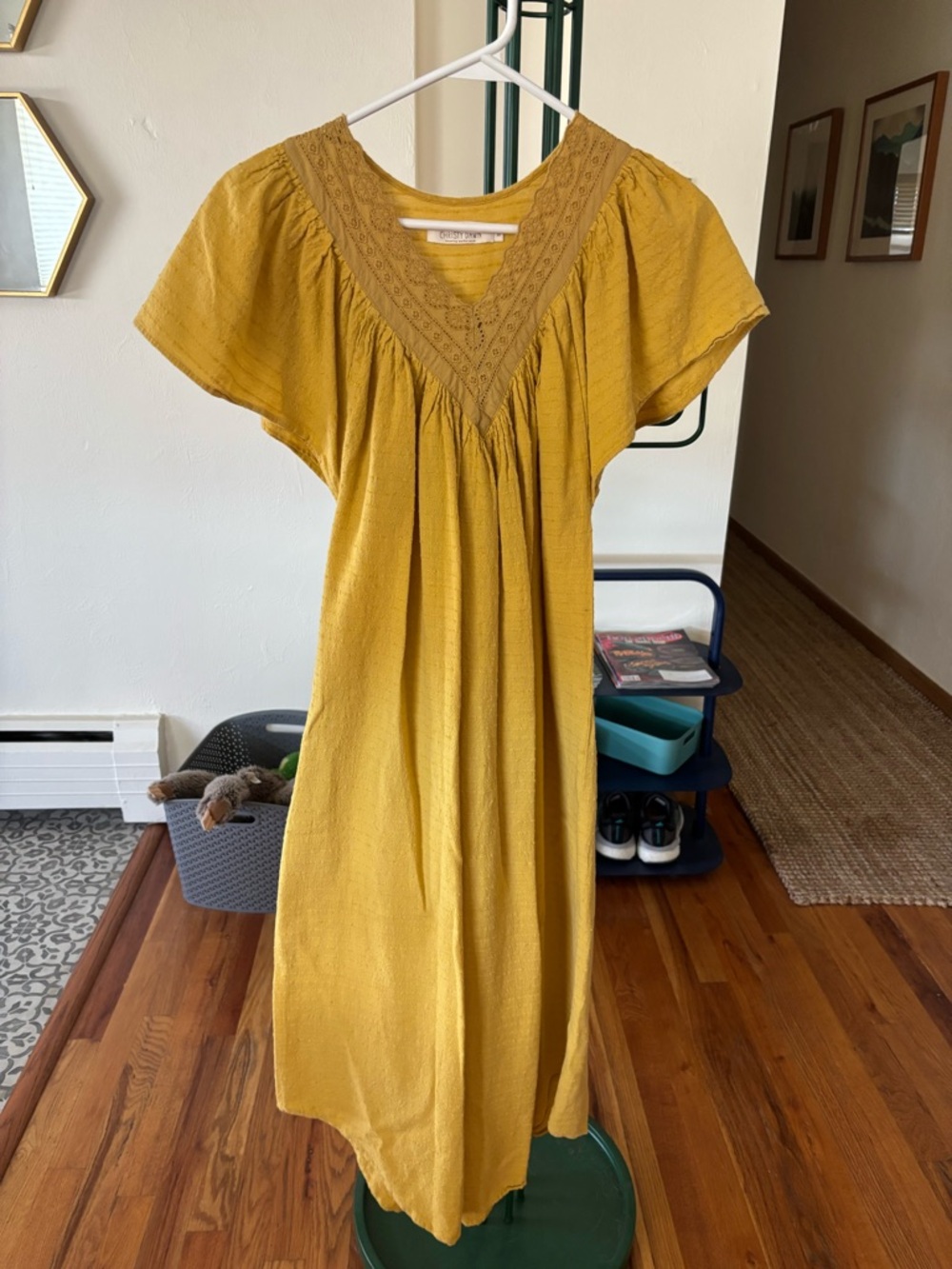 Christy Dawn Mustard Yellow V-Neck Cotton Midi Dress